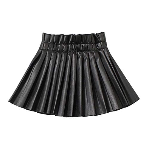 WELAKEN Pu Leather Skirts for Girls Kids & Teen & Toddler & Women Faux Leather Pleated Skirts,Black,3T