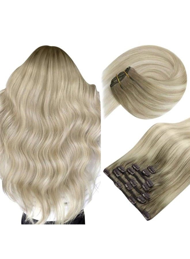 Clip in Hair Extensions Straight Human Hair Clip in Extensions Remy Clip in Hair Extensions Real Human Hair Extensions Clip ins Ash Blonde Ombre Platinum Blonde Low Highlights 24inch