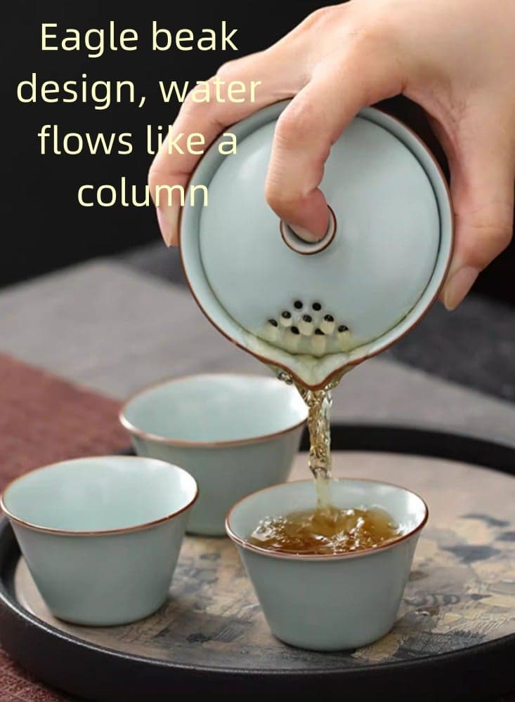 Limited Stock Left ! ! !Chinese Style Portable Ceramic Travel Tea Set Storage Bag, One Pot, Three Cups, Essential Tea Maker for Outdoor Camping