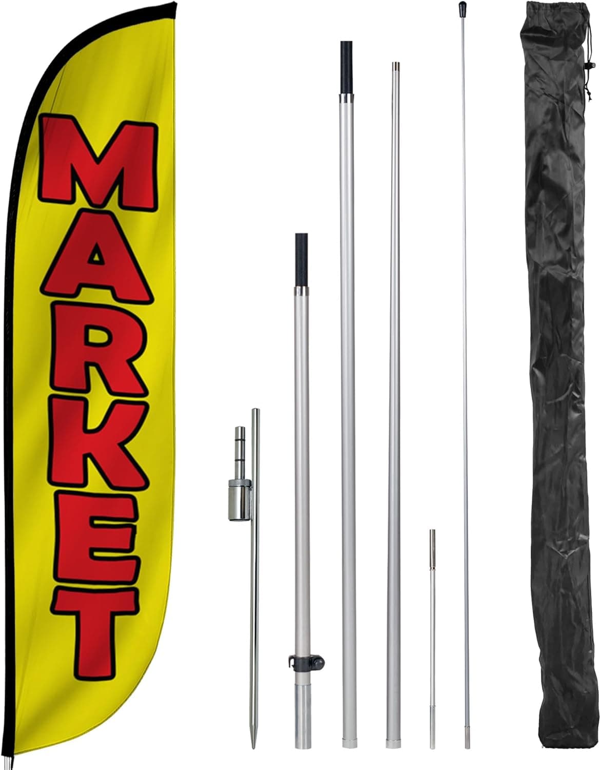 LookOurWay Feather Flag Pole Kit 12 Feet Tall Advertising Flag Banner with Fiberglass Pole Kit and Ground Spike for Business Promotion Farmers Market Flower Flags Market Yellow 10M1200171