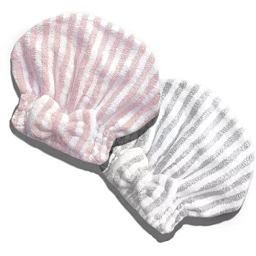 SportMore Microfiber Hair Towel CapSoft Absorbent Quick Drying Cap for Curly Thick Hair Wrap Cap with Hair Brush for Women Girls PinkGray White 2