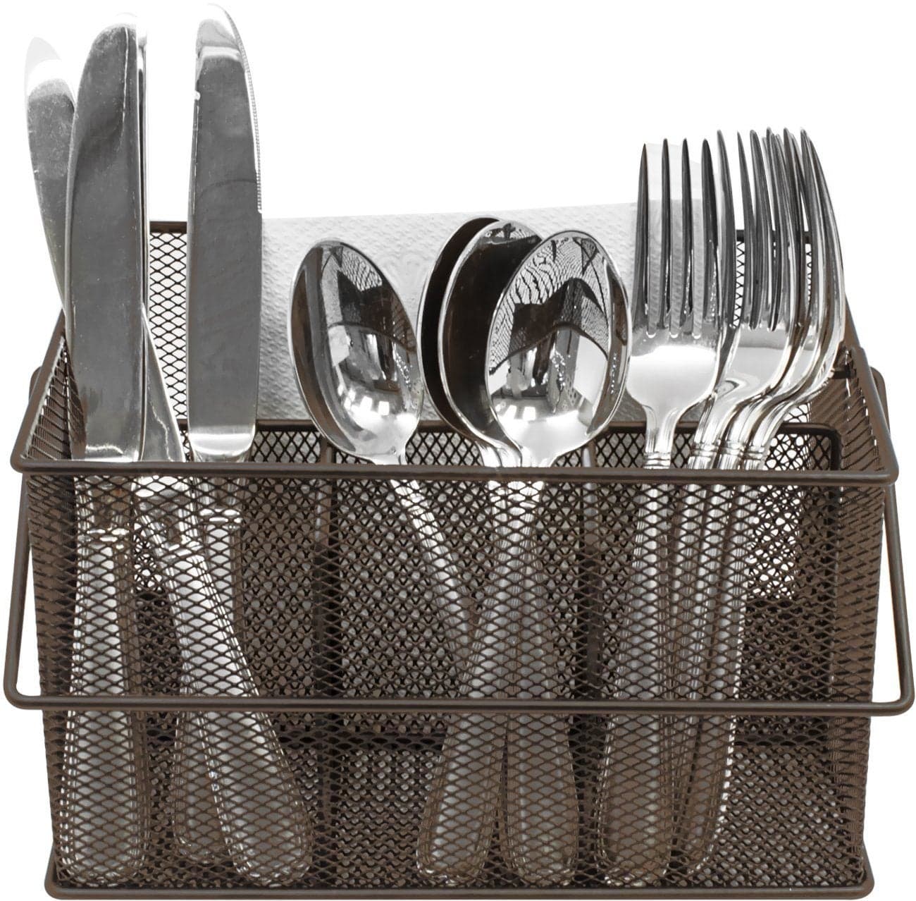 Sorbus Utensil Caddy Silverware Napkin Holder and Condiment Organizer MultiPurpose Steel Mesh CaddyIdeal for Kitchen Dining Entertaining Tailgating Picnics and much more Bronze