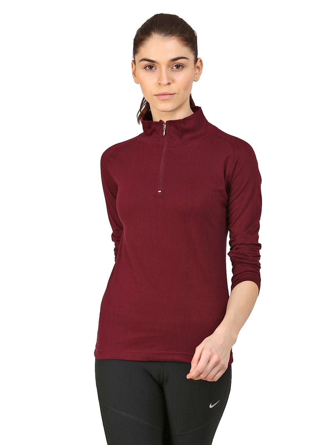 Ap'pulse Women's 1/4 Zip Slimfit Raglan Sleeve Tshirt (333_Maroon_XX-Large)