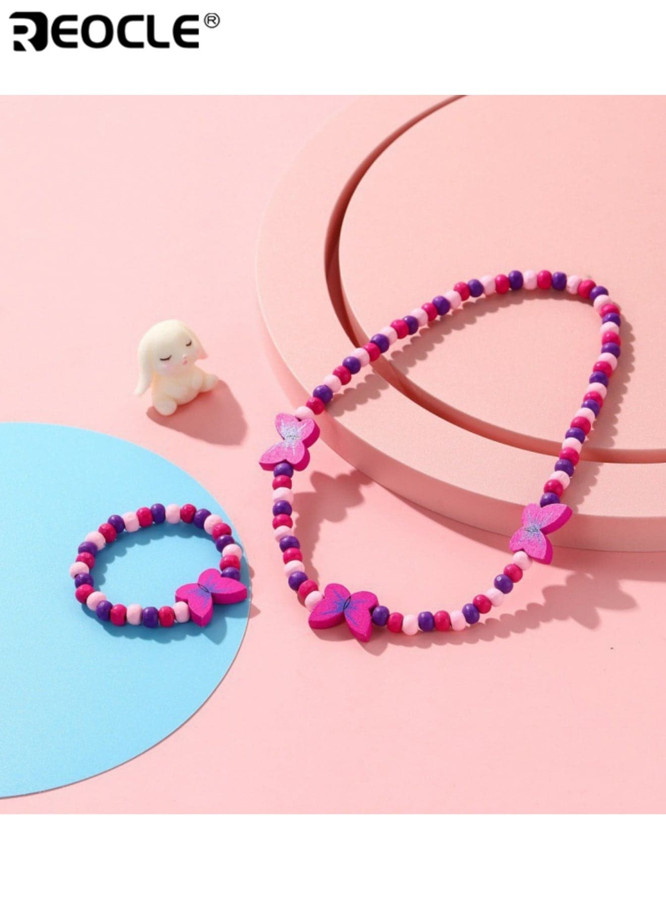 2PCS Kids' Butterfly Wooden Beaded Jewelry Set Necklace & Bracelet Casual Daily Wear Playful Accessory Set for Dress Up Party Birthday Gift