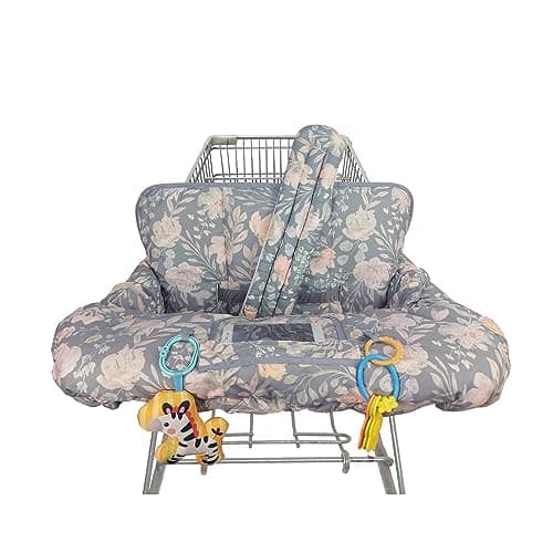 ICOPUCA Shopping Cart Cover for Baby, 2 in 1 cart Cover for Babies N high Chair Cover, Padded Grocery cart seat Cover for Baby Girl boy, with 1” Thick/Removable/Reversible Cushion, Flowers;