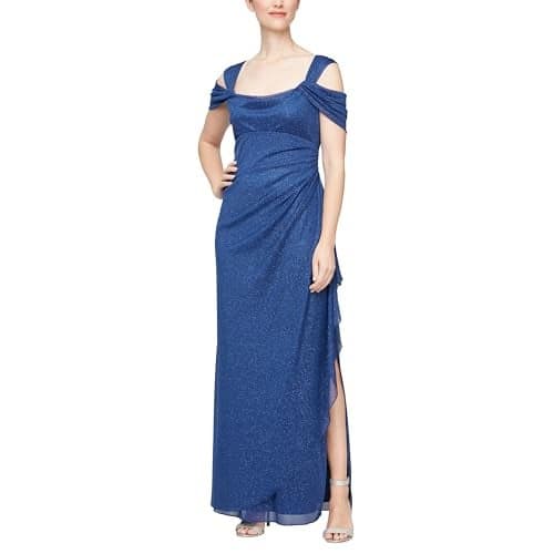 Alex Evenings Women's Long Cold Shoulder Dress, Mother of The Bride, Formal Events, Electric Blue, 16