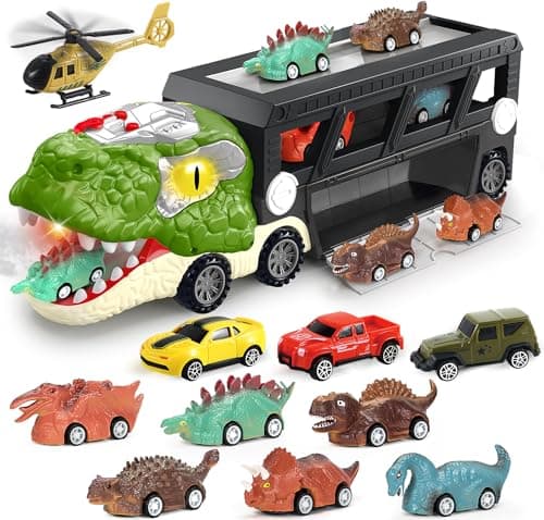 Dinosaur Toys for Kids 35 57 Dinosaur Transport Carrier Truck with 10 Mini Car Dinosaur TRex Cars Track Set for Toddlers 34 with Spray Light Sound Birthday Gifts for 3 4 5 6 Year Old Boy