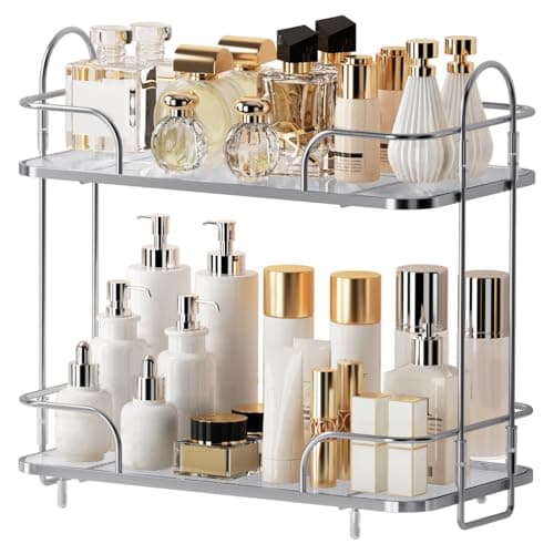 2 Tier Corner Bathroom Counter Organizer, Cosmetic Skincare ,Bathroom Countertop Perfume Tray Vanity, Kitchen Spice Corner Storage Shelf