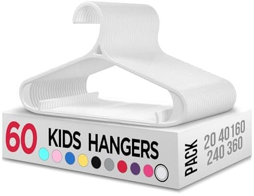 Utopia Home Kids Hangers 60 Pack 11 Inch Plastic Baby Hangers for Closet Childrens Hanger for Clothes Infant Hanger for Closet NonSlip Shoulder Grooves Strap Hooks Pants Bar White