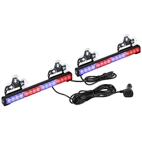 ASPL 2x16.8 inch Emergency Flashing LED Traffic Advisor Strobe Light Bar 32LED 26 Flash Patterns Interior Safety Warning Lights (Red/Blue)