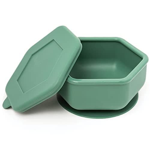 Tiny Twinkle Silicone Suction Bowl with Lid for Baby and Toddler 100 Silicone BPA Free Microwave Safe Suction Bowls For Baby Snack Containers For Toddlers Olive