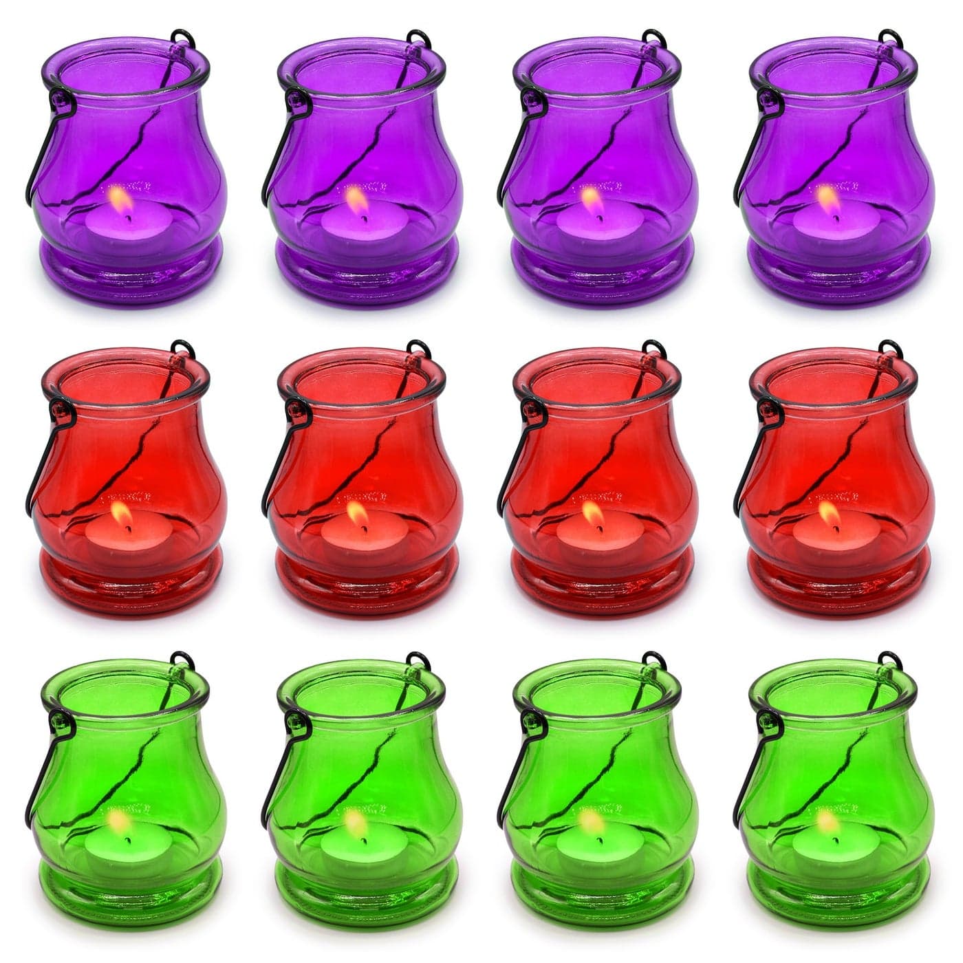 volila Hanging Tealight Holders 12 Pack Coloured Candle Holders Glass Perfect for Indoor and Outdoor Ambiance Aesthetic Glass Tea Light Candle Holders for Stylish Hanging Decorations