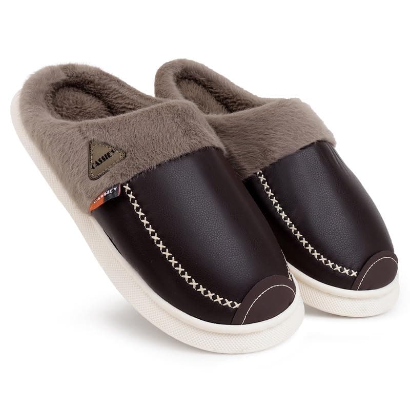 CASSIEY Latest Comfurtable Winter Slippers for Men's Fur Home Indoor Outdoor Thick Sole Fur Slipper/Shoes- Coffee