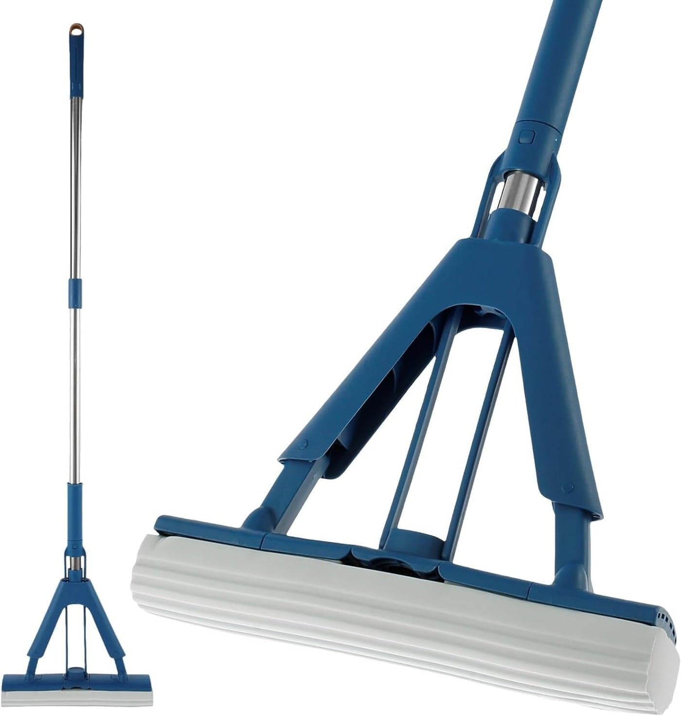 Luteti PVA Sponge Mop for Floor Cleaning Self Squeeze Sponge Mop with 1 Sponge Heads Household Roller Sponge Mop with 130cm Handle for Tile Marble Laminate Bamboo