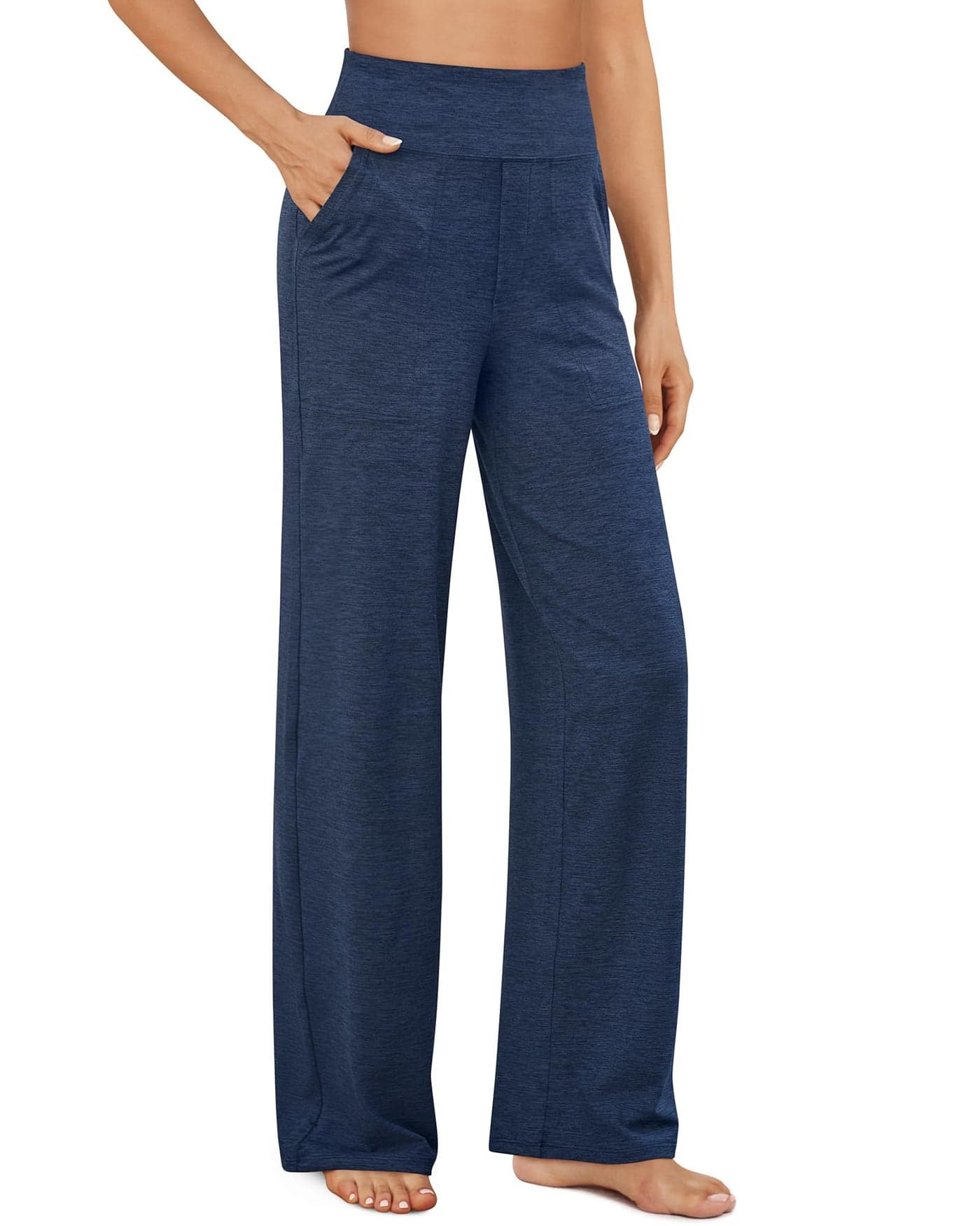 G4Free Women's Navy Heather Wide Leg Loose Fit High Rise Yoga Sweatpants (M, 31")