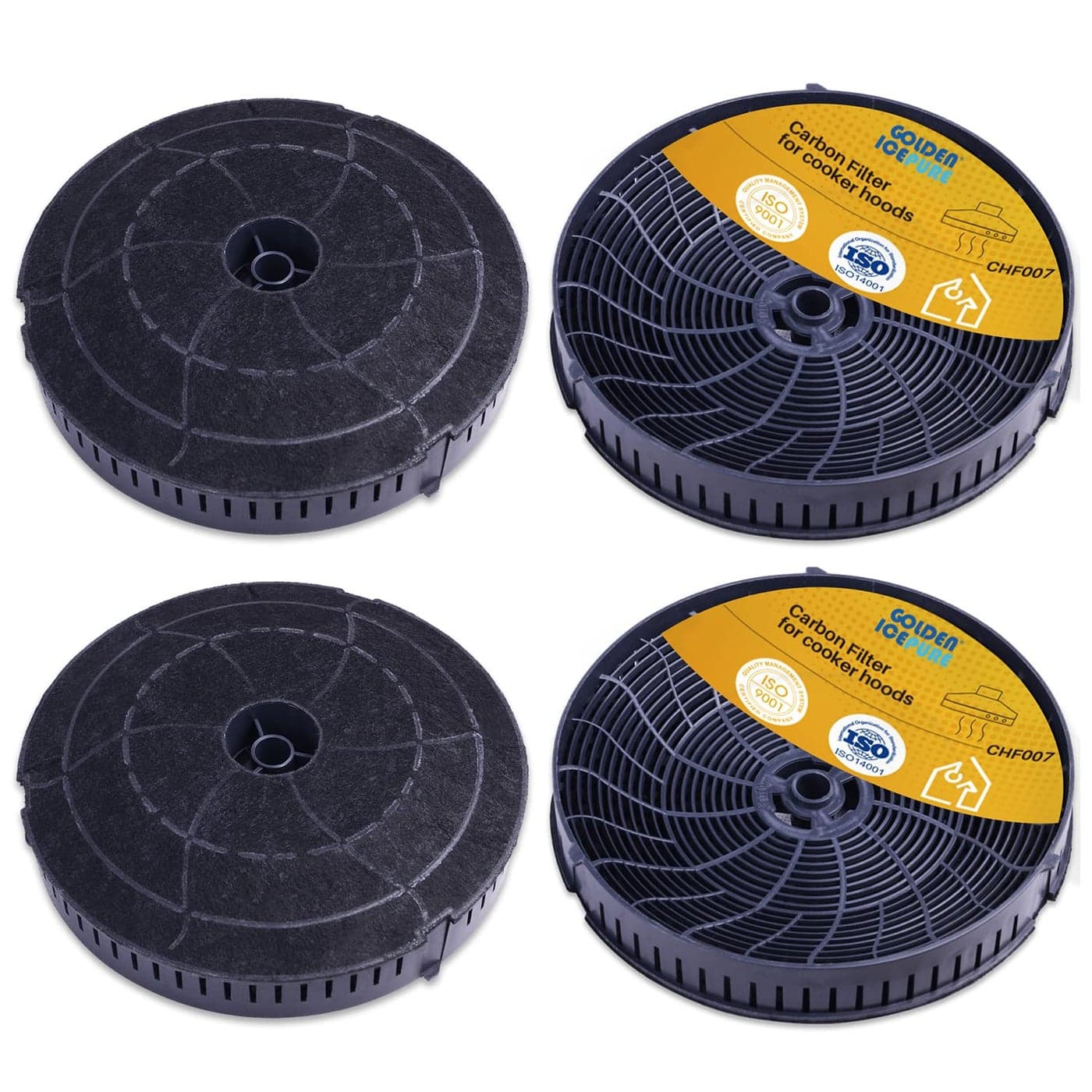 GOLDEN ICEPURE Activated Carbon Filter Cooker Hoods Compatible with Elica Various Cooker Hoods CFC0140343 CFC0038668 AEG 4055171138 4055217501 Bauknecht Whirlpool 48400008824 4 Pieces