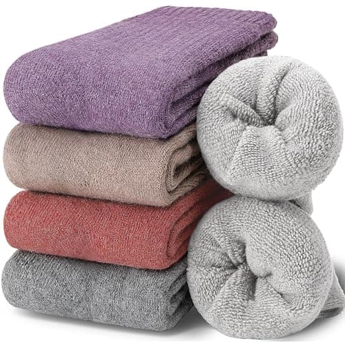 EBMORE Womens Wool Socks Thermal Hiking Winter Boot Warm Thick Cozy Crew Comfy Work Socks for Ladies 5 Pairs(Solid Color)