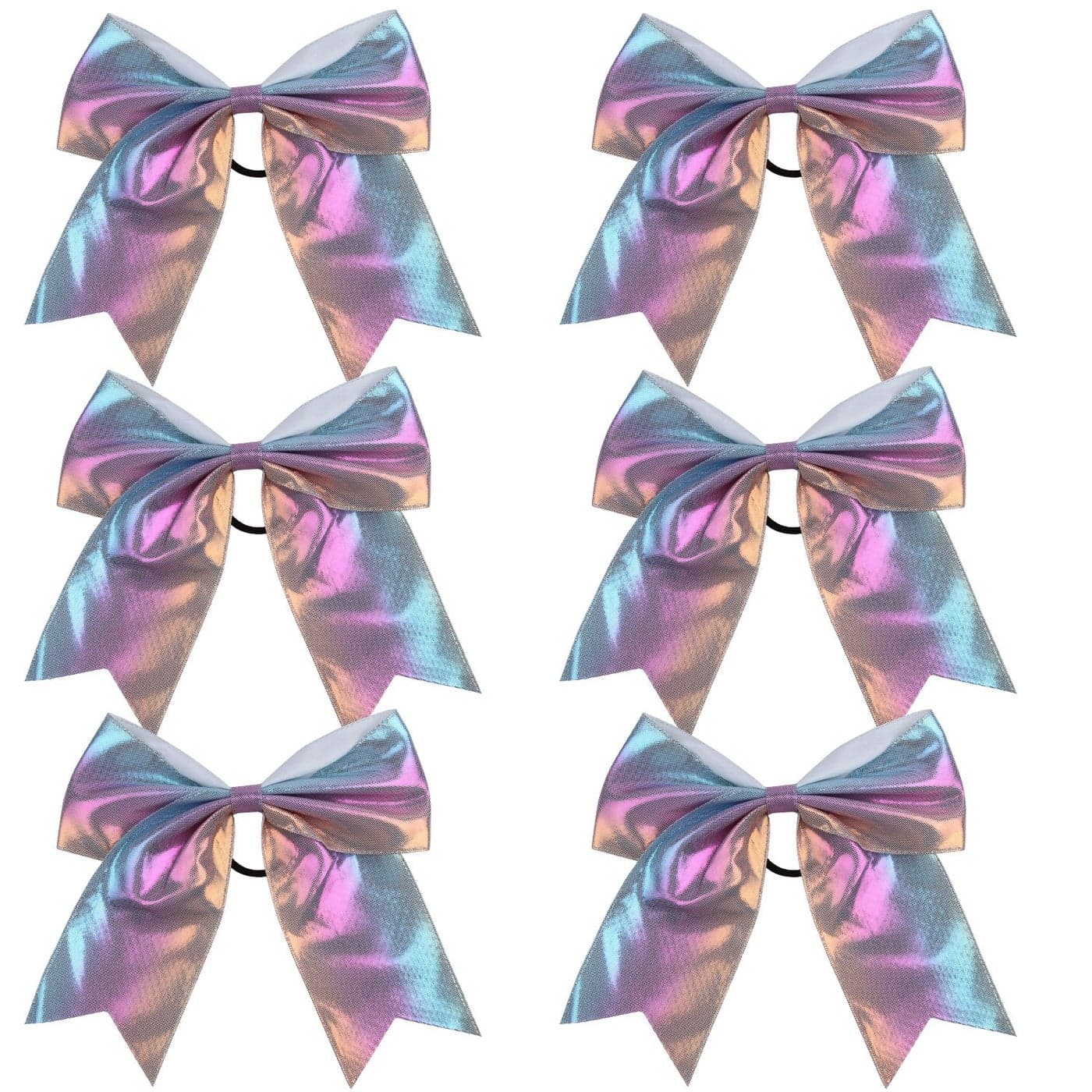 Metallic Sequin and Holographic 8 Inch Cheer Bow Cheerleader Cheerleading Jumbo Cheer Bow Hair TieWhite Holographic
