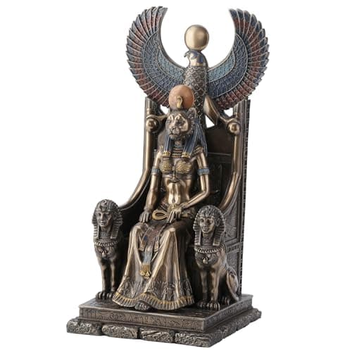 Veronese Design 11 Inch Sekhmet Egyptian Goddess of Healing Sitting on Throne Cold Cast Resin Antique Bronze Finish Statue