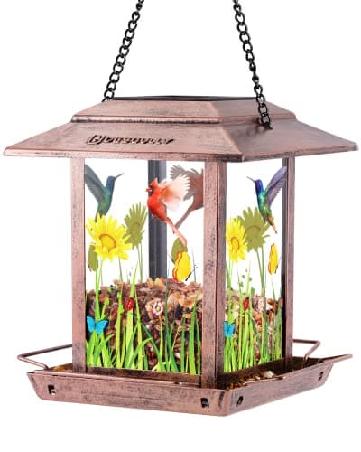 DesGully Solar Bird Feeders for Outdoors - 2.5 LBs Metal Wild Large & Small Bird Feeder for Outside Hanging, Gift Ideas for Avian Enthusiast Garden Yard Seeds (Chew-Proof, Weather Resistance)