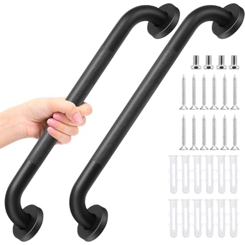 Yaocom 2 Pack Matte Black Shower Grab Bars 16 Inch Shower Safety Grab Bars Handles Replacement with Screws and Accessories 304 Stainless Steel Bathroom Handle for Handicap Elderly Senior Assist