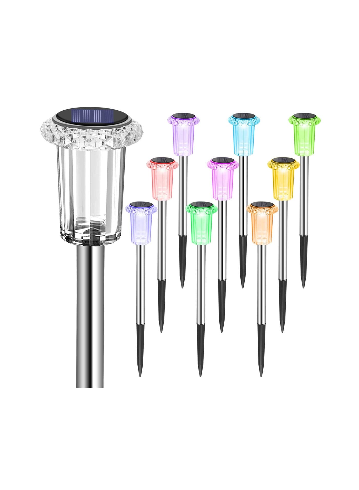 10PCS Solar Outdoor Pathway Lights, (Color Changing) Waterproof Solar Lights Stainless Steel Solar Stake Lights Rustproof Solar Stake Lights for Garden Yard Path Walkway Driveway Patio Lawn Decor
