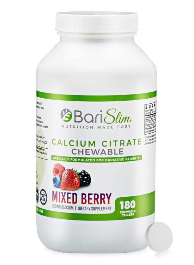 Bariatric Calcium Citrate with Magnesium and Vitamin D - 500 mg of Calcium Citrate Per Serving - Formulated for Patients After Weight Loss Surgery - Mixed Berry