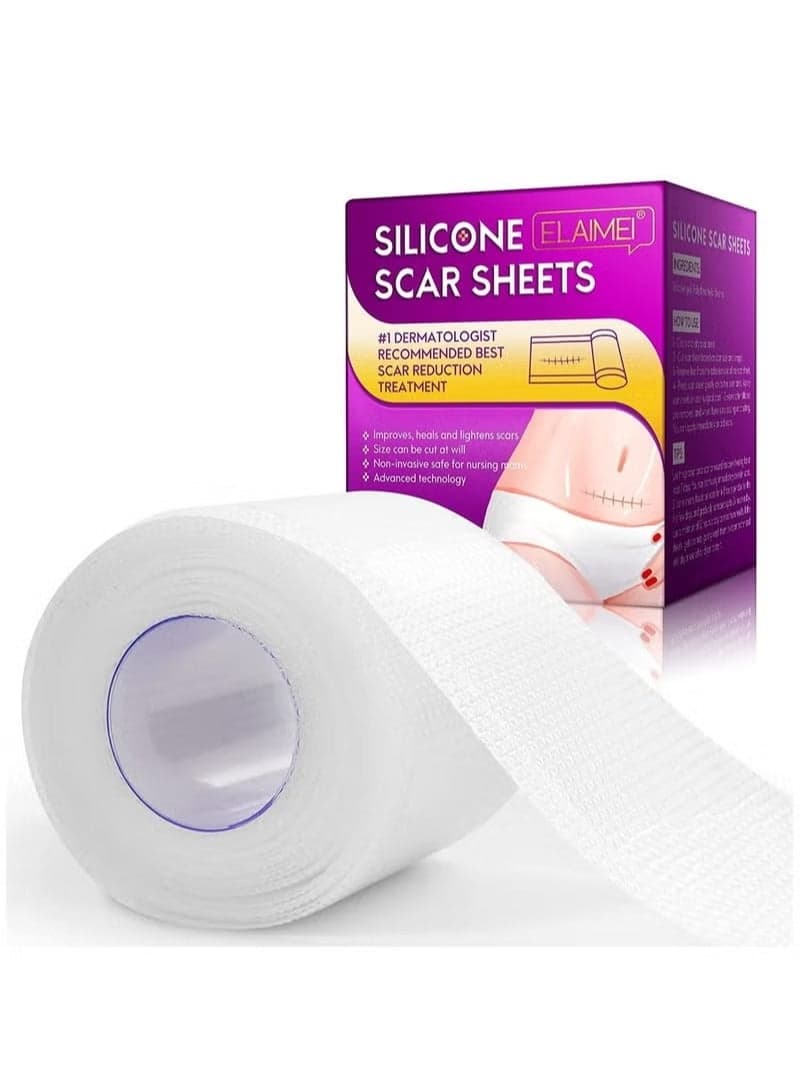 Clear Silicon Scar Sheets, Scar Away Scar Tape(1.6” x 60”Roll-1.5M), Scar Strips for Surgical Scars, Medical Grade, Invisible, Scar Removal Sheets for C-Section, Breast, Burn, Keloid, Acne et