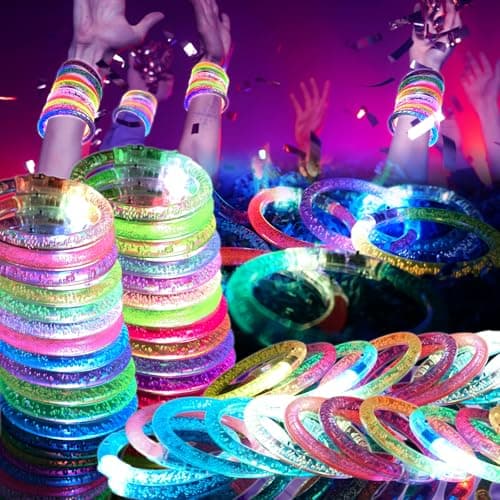 OLUPP 48 Pack LED Light Up Bracelets Glow in the Dark Party Supplies 6 Color Glow Bracelets Rave Party Favors for KidsAdults Birthday ConcertGoodie Bag Fillers New Year