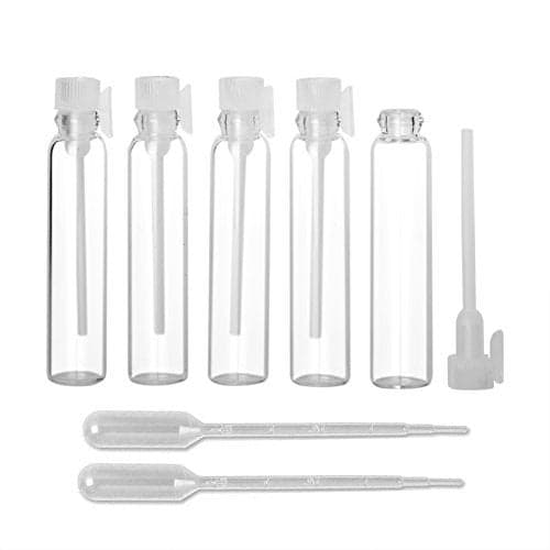Enslz 2ml 100Pcs Mini Sample Cute Glass Travel Oil Perfume Bottle with Drop& Spray Empty Sample Bottle for Essential Oils Aromatherapy (2ml)