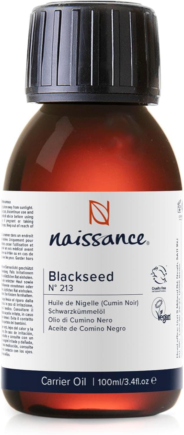 Naissance Cold Pressed Black Seed Oil No 213 100ml Cumin Seed Nigella Sativa Natural Unrefined Vegan for Skin Face Nails Body Hair Growth Shampoo Massage