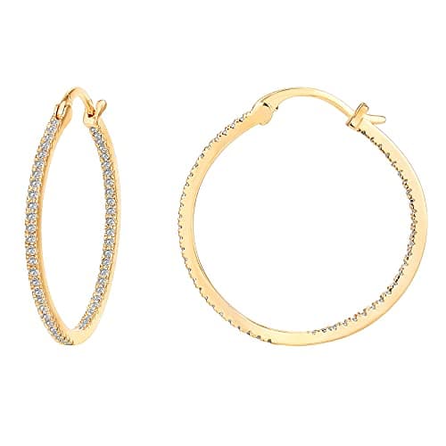 PAVOI 14K Gold Plated 925 Sterling Silver Post Cubic Zirconia Hoop Earrings | Large Yellow Gold Hoops