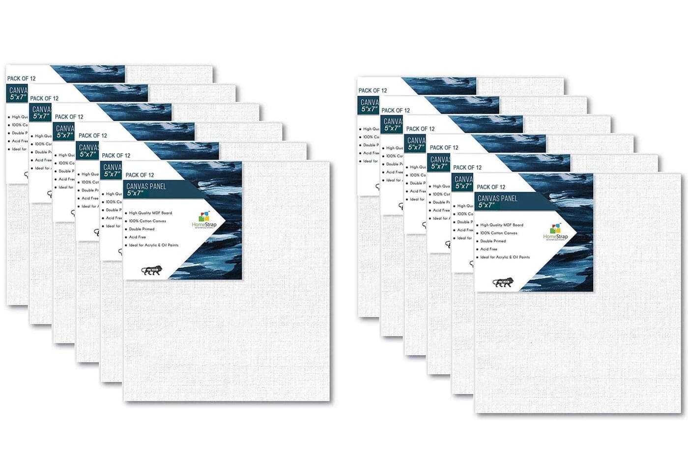 Homestrap Cotton Canvas Board Medium Grain 5 X 7 Inch - Pack of 12 - White