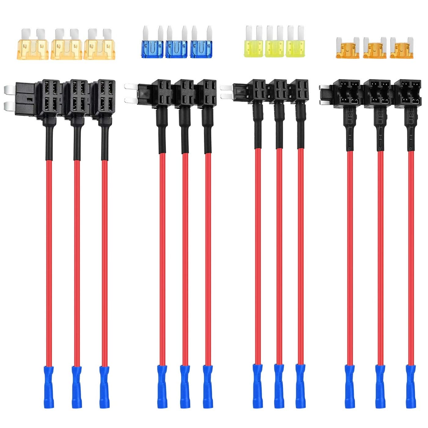 Nilight 12 Pack 12V Car AddaCircuit Fuse Tap Standard Mini Micro2 and Low Profile Taps 4 Types ATO ATC ATM APM Holder for Cars Trucks Boats