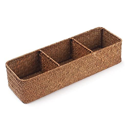 Seagrass Storage Basket 3 Sections Woven Shelf Baskets with Compartment Natural 146inch x 47inch x 31inch