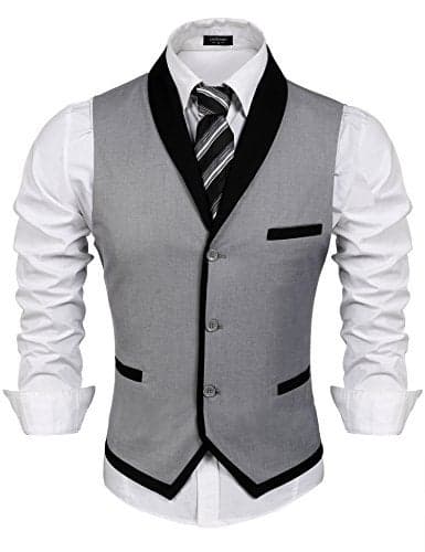 COOFANDY Men's V-Neck Sleeveless Slim Fit Vest,Jacket Business Suit Dress Vest, Grey, X-Large(Chest: 47.2'')