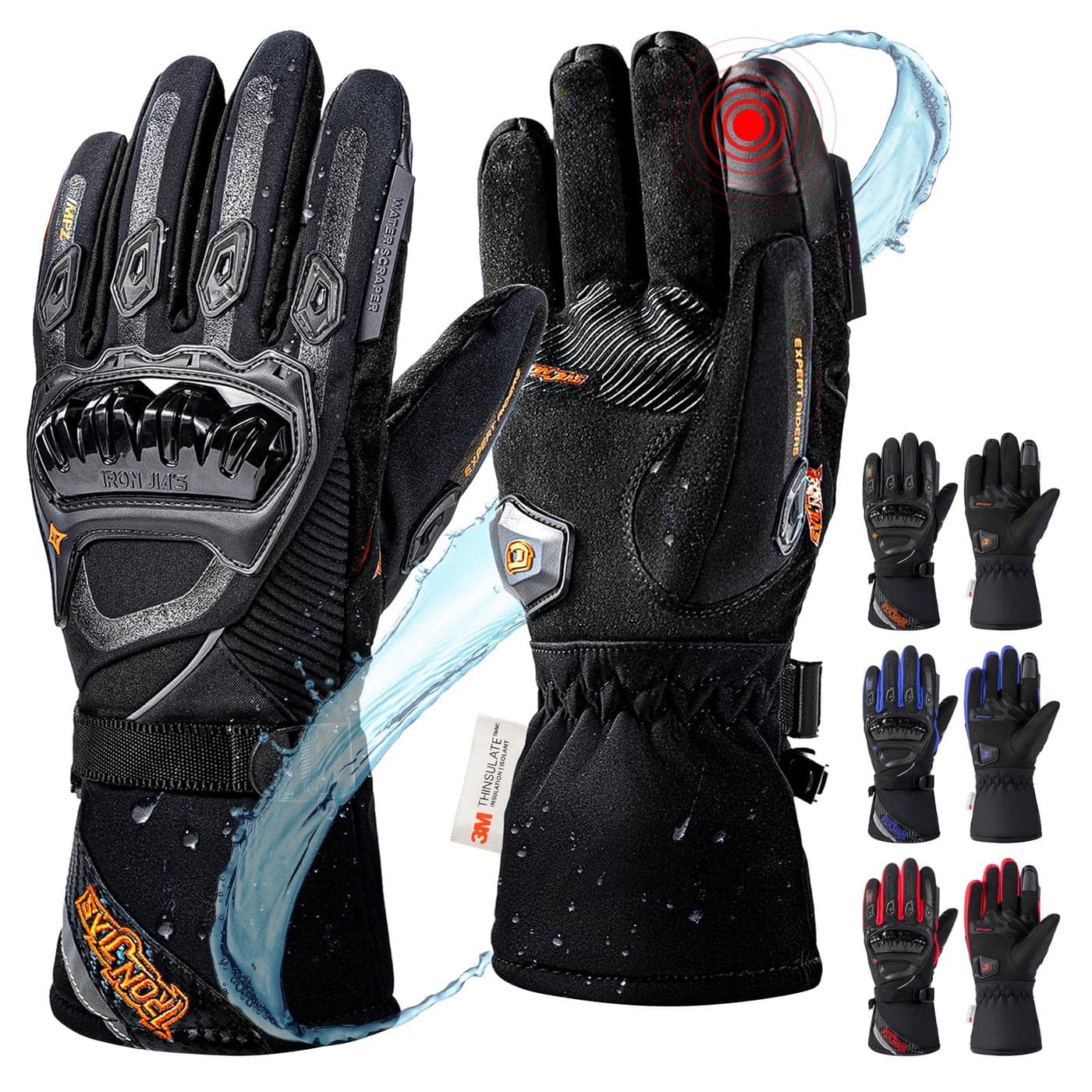 IRON JIAS Motorcycle Gloves Winter Cold Weather Warm Touchscreen Waterproof Windproof Protective Gear Black L