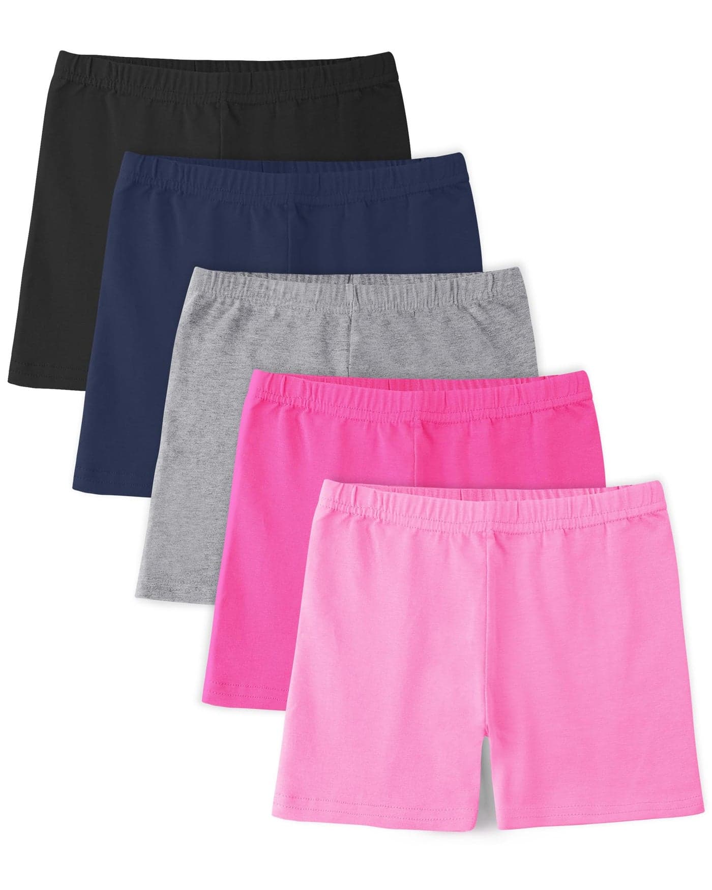 BOOPH 5 Pack Girls Bike Shorts Cotton Cartwheel Shorts for Dance & Under Dresses Black/Navy/Rose/Pink/Light Gray 12-14 Years
