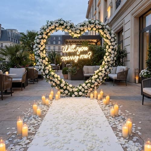 Breling 7.87ft Large Metal Heart Arch Stand and Will You Marry Me LED Neon Light Sign Backdrop for Outdoor Proposal Wedding Engagement Bridal Valentine and Birthday Party Decor (Red)