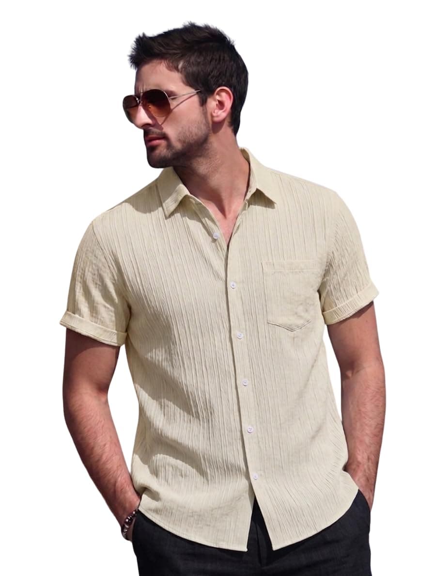 TAGDO® Men's Solid Shirt | Shirt for Man | Mens Casual Shirts (Sugar-Shirt-5182-Off White-S)
