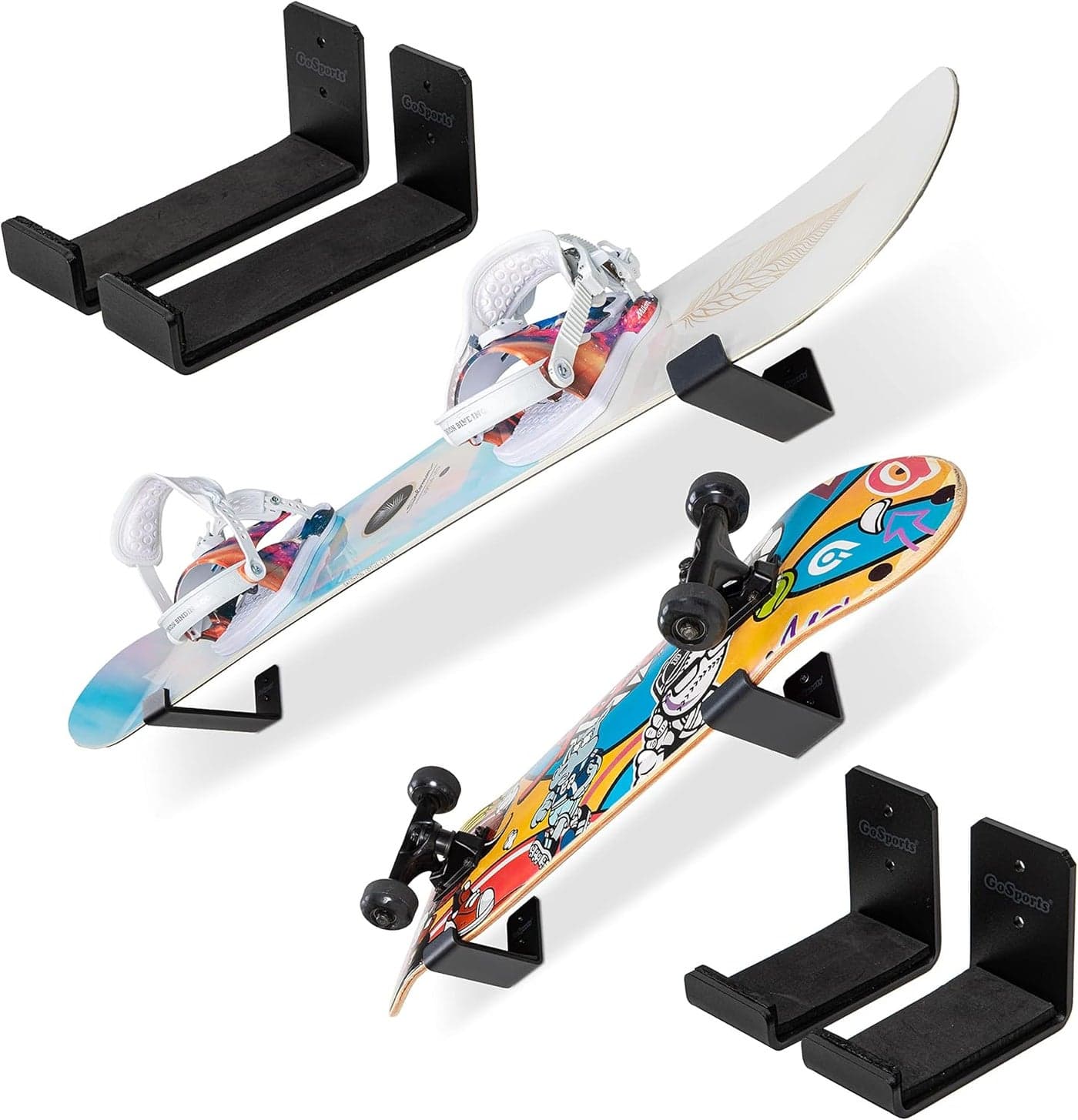 GoSports Universal Snowboard Skateboard Wall Mount Display Racks 2 Pack Foam Padded Hangers