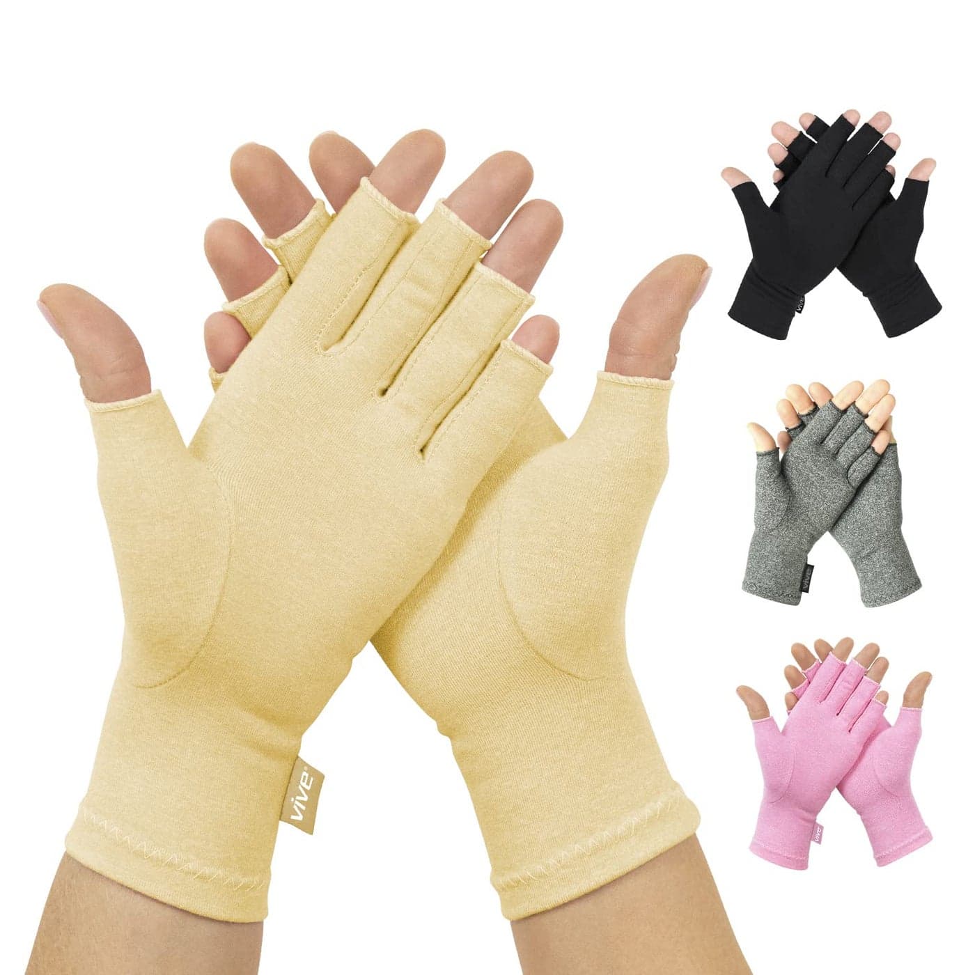 Vive Compression Arthritis Gloves Comfortable Fit for Men and Women Open Finger for Rheumatoid Osteoarthritis