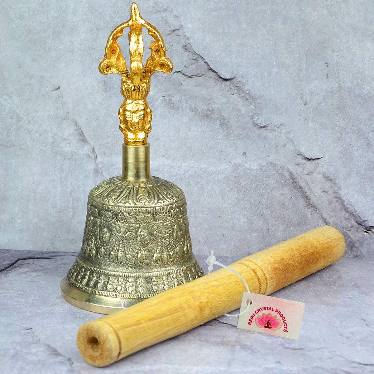 Reiki Crystal Products VastuFeng Shui Spiritual Brass Tibetan Singing OM BellBuddhist Meditation Bell with Wooden Stick 139 cm 55 Inch