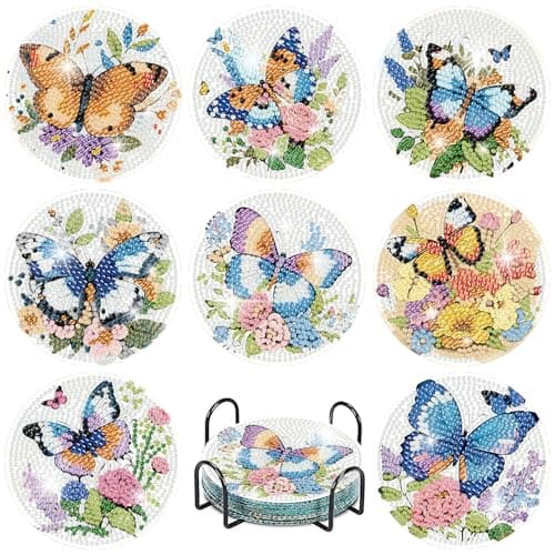 cupmod 8PCS Butterfly Diamond Art Coaster Kits for AdultsDiamond Painting Coasters with Holder Crafts Kits for DIY Coasters Diamond Art Kits for Adults