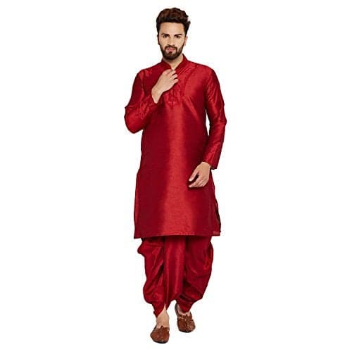 Royal Kurta Mens Silk Blend Embroidered Kurta Dhoti Set (42, Maroon)