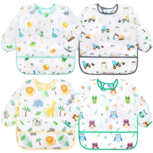 Accmor 4 Pack Long Sleeve Bibs Baby Smock Waterproof Sleeved Bib Smock for Baby Toddler 624 Months