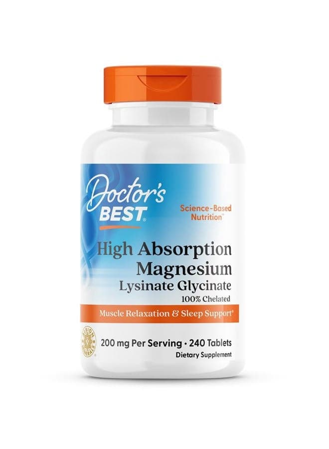 Doctor's Best High Absorption Magnesium Glycinate Lysinate, 100% Chelated, Non-GMO, Vegan, Gluten & Soy Free, 200 mg, 240 Count