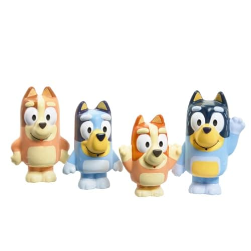 TOMY Toomies Bluey Bath Toy Squirters Includes Bandit Chilli Bingo and Bluey Figures Toddler Water Toys for Pool or Bathtub Play Toddler Toys Ages 18 Months and Up