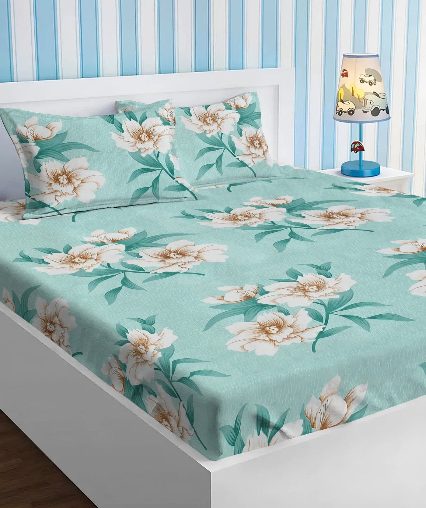 BSB HOME 100% Cotton Feel Flat Double Bedsheets with 2 King Size Pillow Covers | Double Bed Breathable | Wrinklefree | Ultrasoft 180 TC Supersoft |90 x 100 Inches | Grey & Blue