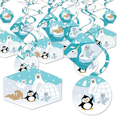 Big Dot of Happiness Arctic Polar Animals Winter Baby Shower or Birthday Party Hanging Decor Party Decoration Swirls Set of 40